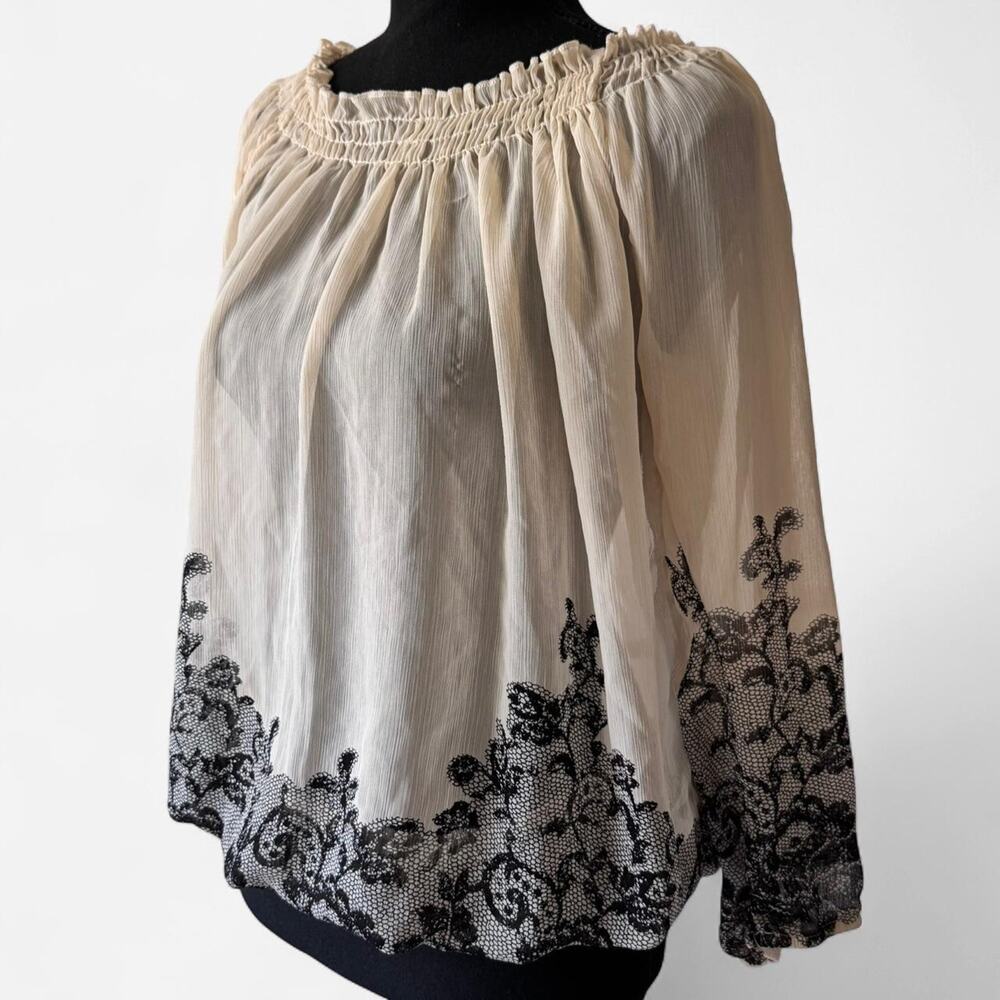 Maurices‎ Y2k sheer gothic floral blouse sz L shirred victorian chiffon romantic